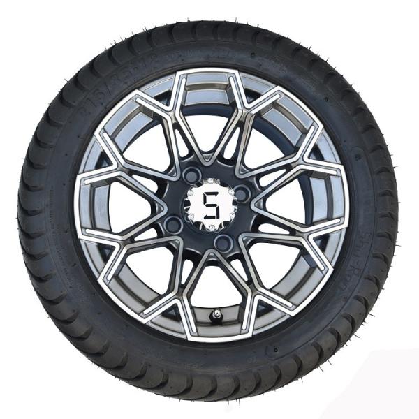 12'' Machined/Gunmetal Golf Cart Wheels And 215/35-12 DOT Street Tires Assemblies