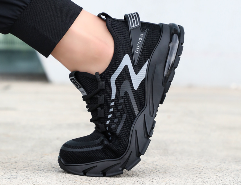 Men’s Lightweight Steel Toe Safety Shoes Mesh Upper PU Sole Breathable Anti-Static Puncture-Resistant Air Cushion Work Sneakers