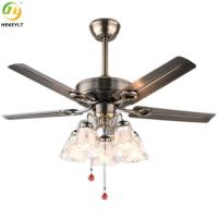 Lumière industrielle de fan de plafond du style E27 LED avec 5 lames en bois