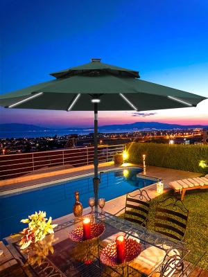 Resort Sunshade Umbrella White LED Light Centre Pole Circular Rotatable Parasol