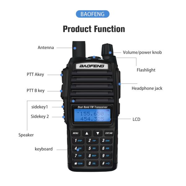 220g Black UV82 8W BAOFENG Dual Band 2 Way Walkie Talkie UV-82 and Top Selling Radio