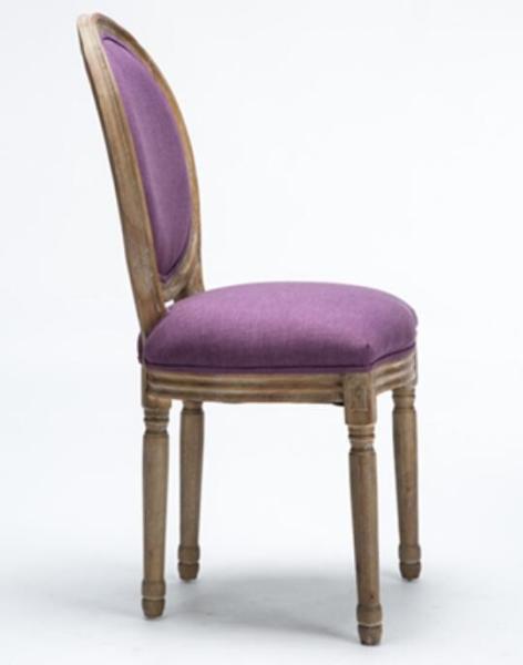 French Style Oak Dining Room Chairs Antique Design Purple Linen Fabric
