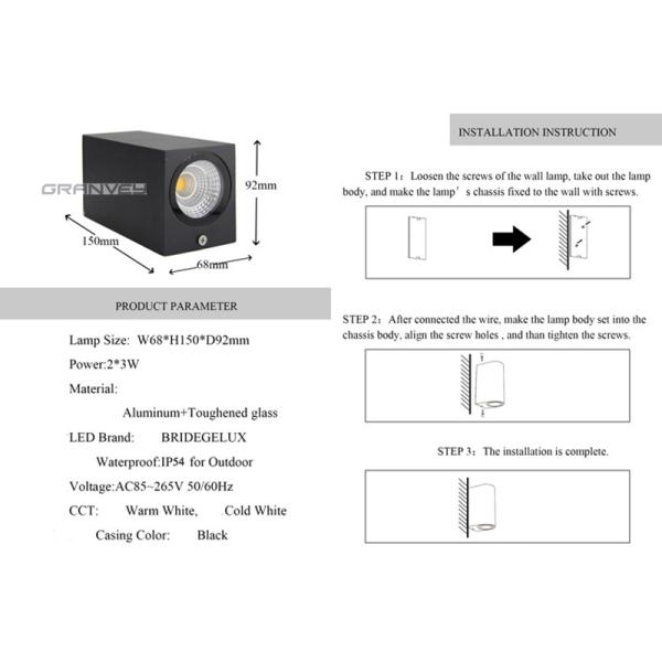 Square Mini Cube Outdoor LED Up Down Wall Light  2x3W For Apartment Facades