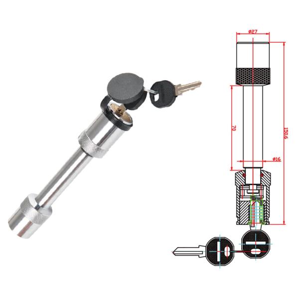 Простой стержень прицепный замок, соединенный с противоугонным замком Дамбл для деталей прицепа