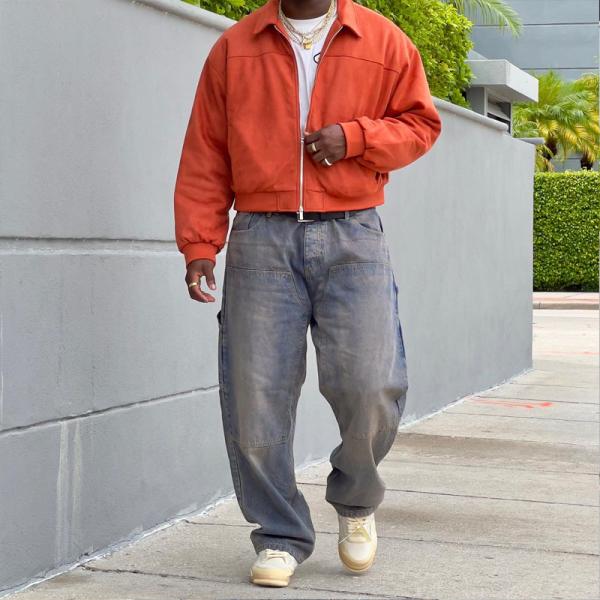 Cropped Boxy Jacket for Men Custom Lapels Fit Oversized Zip Up Utility Work Jacket