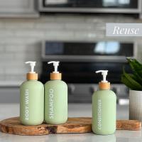 500 ml líquido cilíndrico verde com bomba de bambu para frasco de loção de shampoo