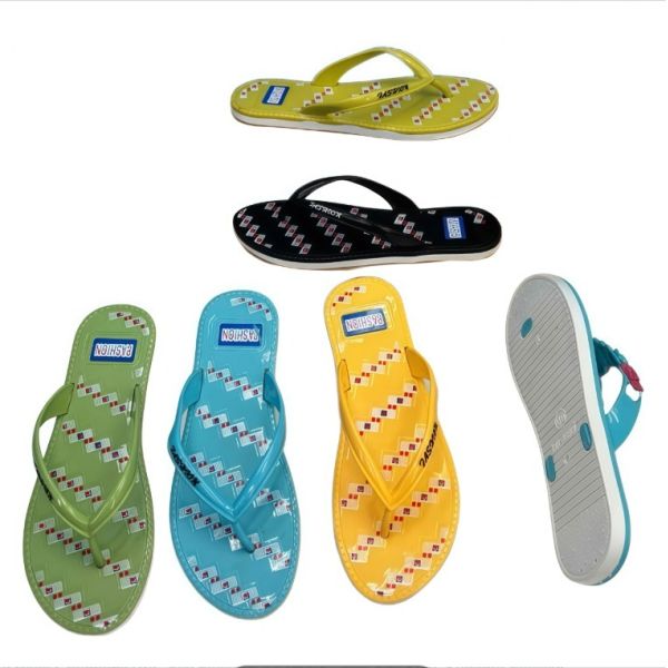 PVC Ladies Square Toe Geometric Square Print Flip Flops Casual Beach Sandals