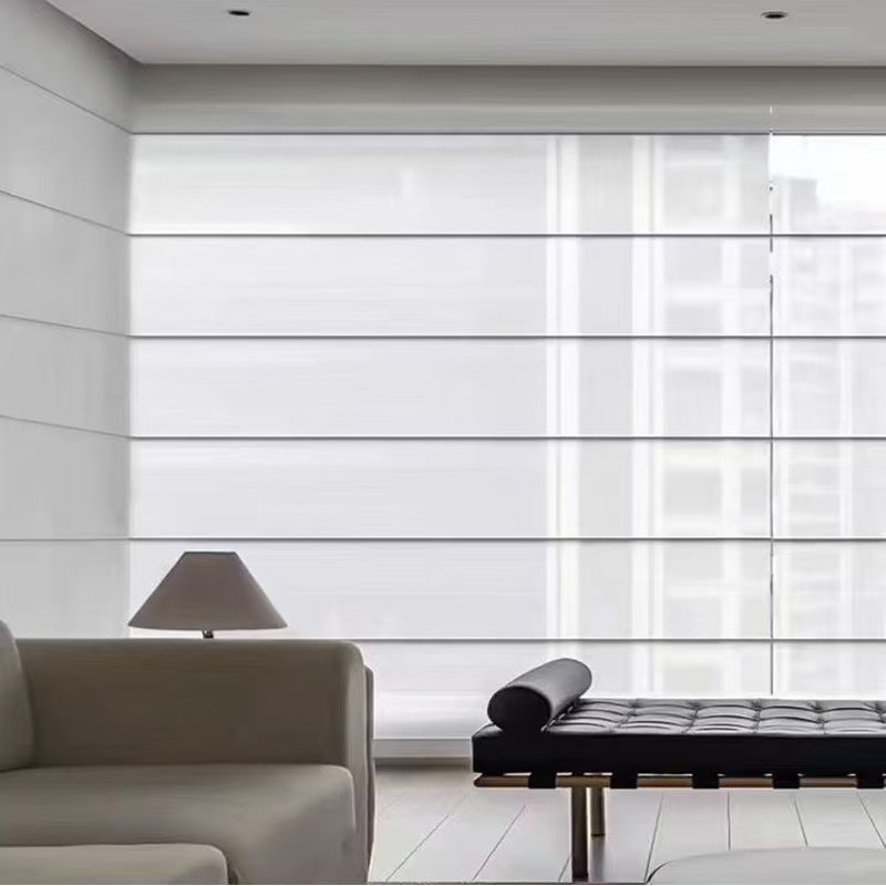 Wire Free Electric Bedroom Blinds 42dB Organic Texture Battery Operated Roman Blinds