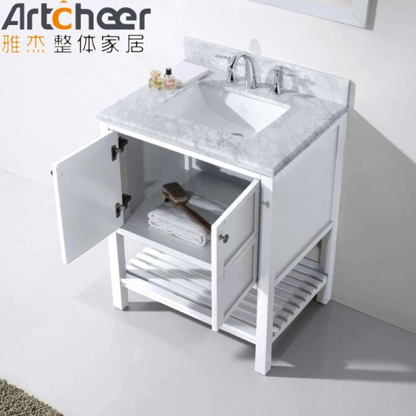 Modern Bathroom Vanity with Solid Wood Frame and Carrara Marble Countertop Vanity Combo