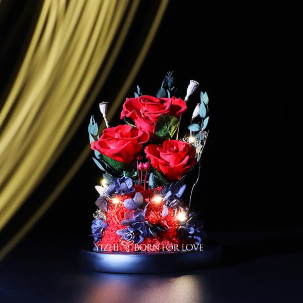 Caixa de luxe de 3 Rose Glass Shaded Eternal Rose para sua amada no dia de Valentim