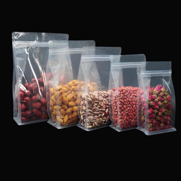 Heat Sealed Transparent Food Grade Square Bottom Stand Up Pouches Digital Printing Candy Bags