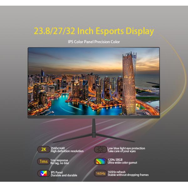 2K High Definition 24 Inch Flat Screen Monitor LED Bezel Less IPS Panel PC Monitor