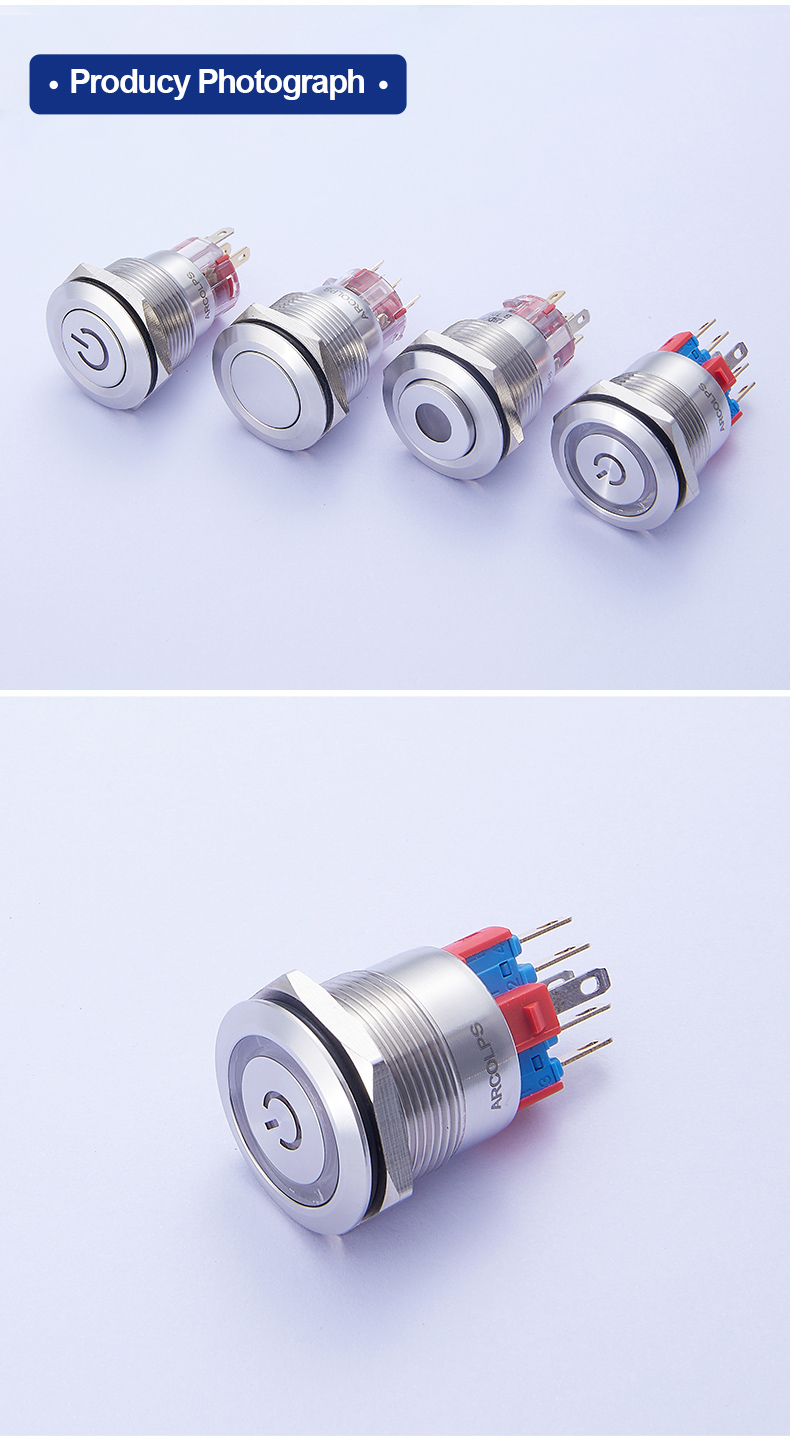 Tri Color LED RGB Push Button Switch 22mm Waterproof Momentary Switch