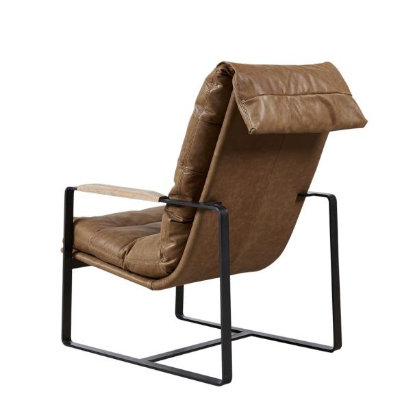 Light Brown Leather Upholstered Chair , Modern Leisure Chair Thick Steel Frame