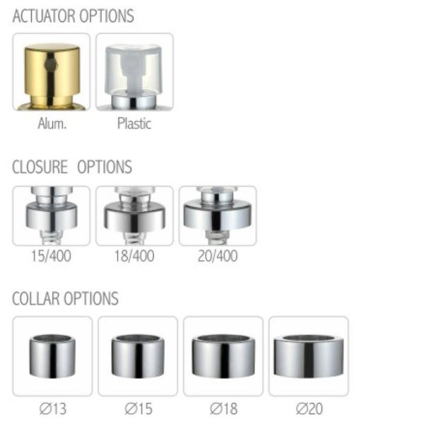 JL-CR102  15 18 20 400 Crimp Perfume Bottle Spray Pump Big Housing 0.13CC Aluminum