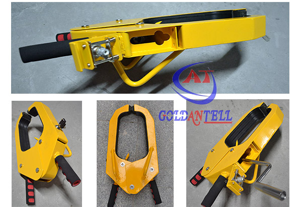 Стоянка замка 3 автошины автомобиля стали материальных, профессионал держит ее струбцина колеса