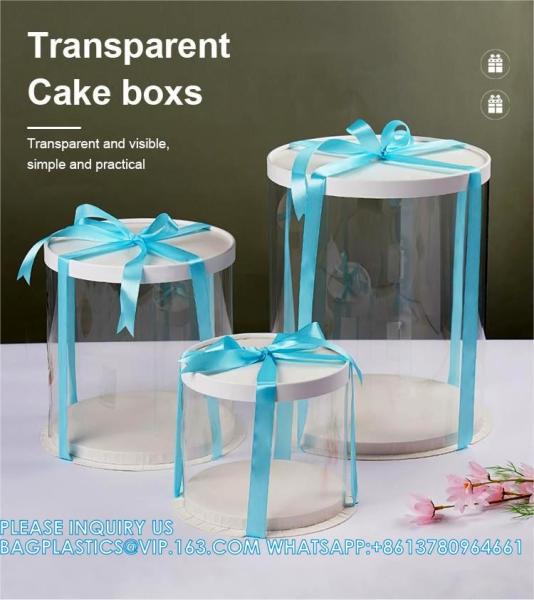 Tall Clear Cake Boxes With Ribbon - Gold Round Clear Cake Box For Birthday Cake | Wedding Cake Transparent Cake Box