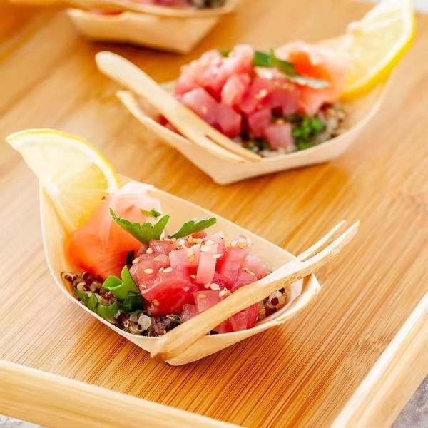 Party Occasion Compostable Wooden Boat Sushi Packaging Container Poplar Wood Material
