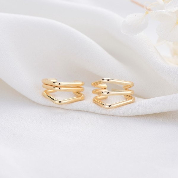 Fashion and Minimalist 14K Gold Plated Geometric Multi Layer Women's Earring Hypoallergenic Jewelry Studs Earrings