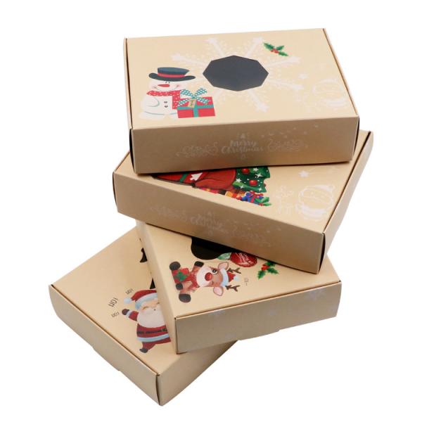 Christmas Cookie Boxes Doughnut Gift Boxes Bakery Box With Clear Window,Santa Snowman Holiday Designs With Ribbons