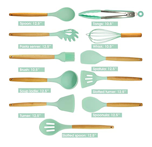 18-Piece Green Silicone Cookware Set with Storage Bucket Non-stick Spatula Included
