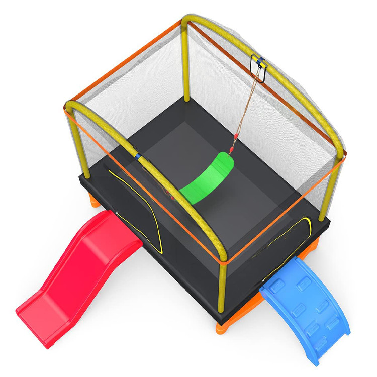 Kids' Fitness Unisex Iron Frame Indoor Outdoor Trampoline with Climb Ladder and Slide