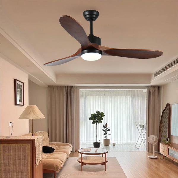 Économe en énergie et durable : Ventilateur de plafond en bois massif de 52 pouces avec éclairage LED et moteur CC sans balais
