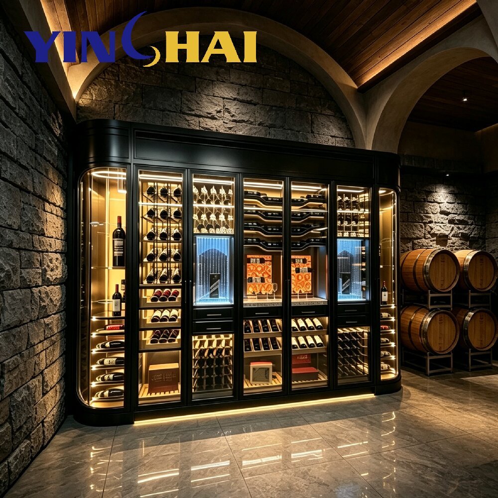 Custom Constant Temperature Stainless Steel Wine Cabinet LED Wood Wine Storage