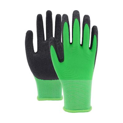 13 Gauge Polyester Black Crinkle Latex Work Gloves Enhanced Durability and Grip