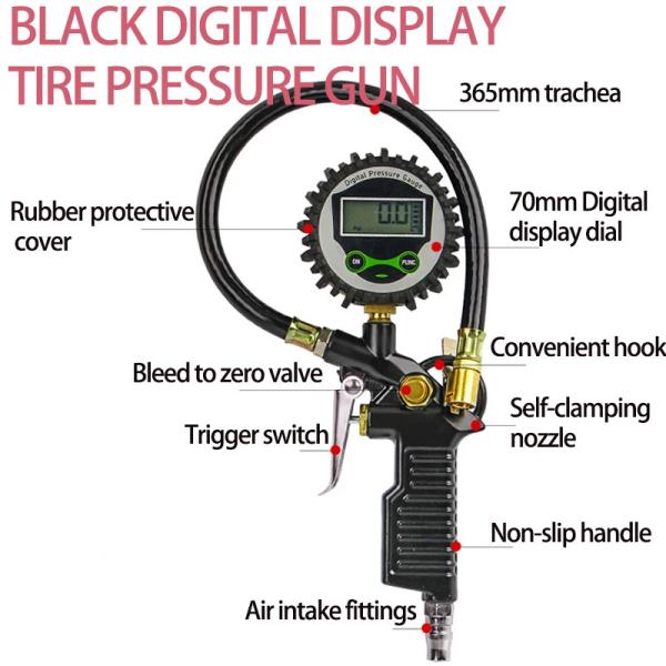 Digital LCD Display Inflation Monitoring Manometer Car EU Tire Air Pressure Inflator Gauge LED Backlight Vehicle