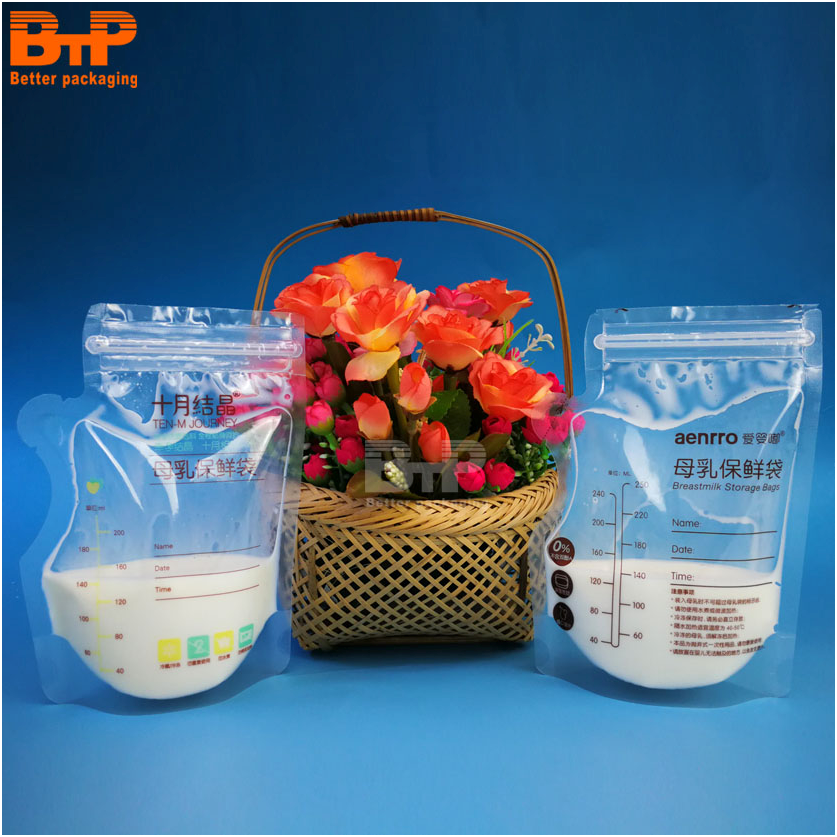 150ml/180ml/200ml/250ml/300ml Double Zipper BPA FREE Food Grade Liquid Bag Plastic Breast Milk Storage Bag
