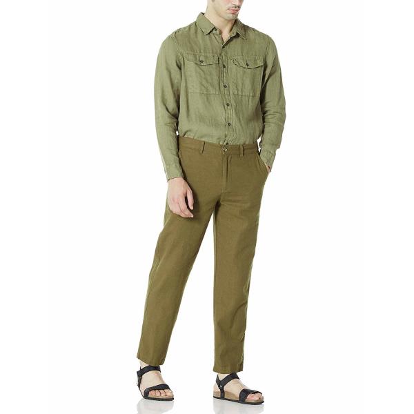 Slim Fit Cropped Mid Waist Mens Casual Linen Pants Size 32 34 36 Olive Green
