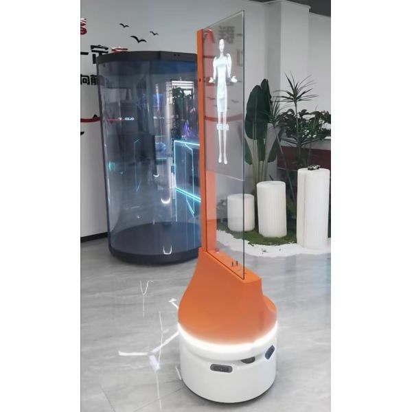 30-Inch Transparent OLED Screen Mobile AI Digital Human with USB Interface Automatic Trajectory Setting Control Advertising Robot