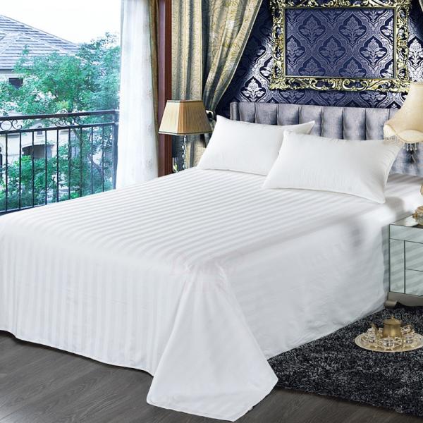 All Season White/Blue Cotton Sateen Stripe Bed Sheet Set with Hypoallergenic Feature