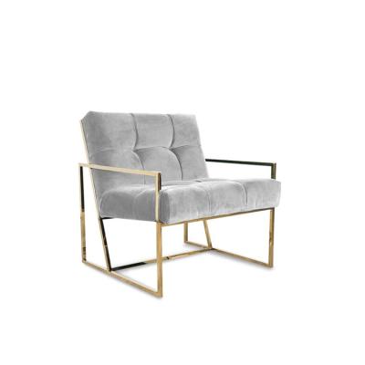 Navy Blue Velvet Golden Stainless Single Modern Leisure Chair With Button Furniture