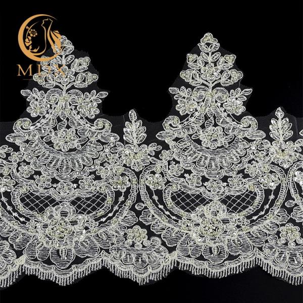 Белизна OEM Scalloped вышитый бисером Bridal нейлон вышивки 80% отделки шнурка