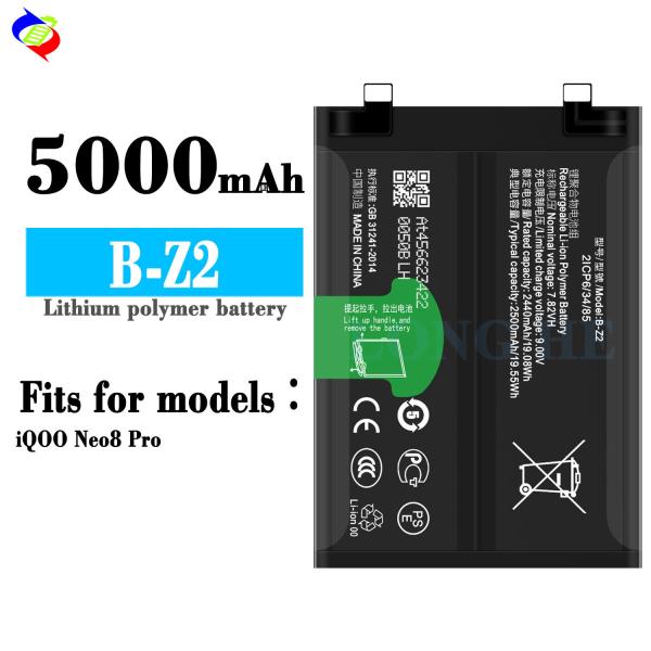 Bateria recarregável de alta capacidade 5000mAh B-Z2 para Vivo iQ00 Neo 8 Pro Dual IC Protection