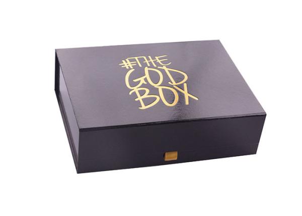 Rectangle Paperboard Folding Gift Boxes With Black Photoresist And Hot Gold Logo