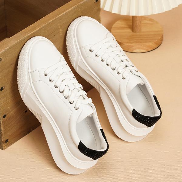 Custom Logo New Styles Trendy White Genuine Leather Sneakers Running Fitness Walking Sports Casual Shoes For Women