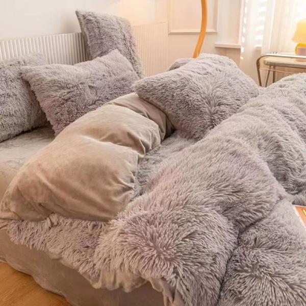 Home Hotel Queen Size Set de roupas de cama com lençol de saia de cetim e cobertor de veludo de algodão