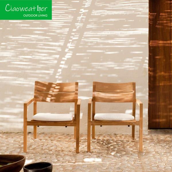 Modern Style Outdoor Furniture Wood Dining Chair Set with Waterproof Upholstery and Waterproof Cushion