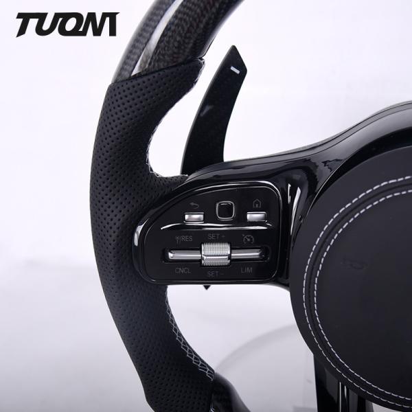 White Stripe Black Perforated Leather Mercedes Steering Wheel Carbon Fiber