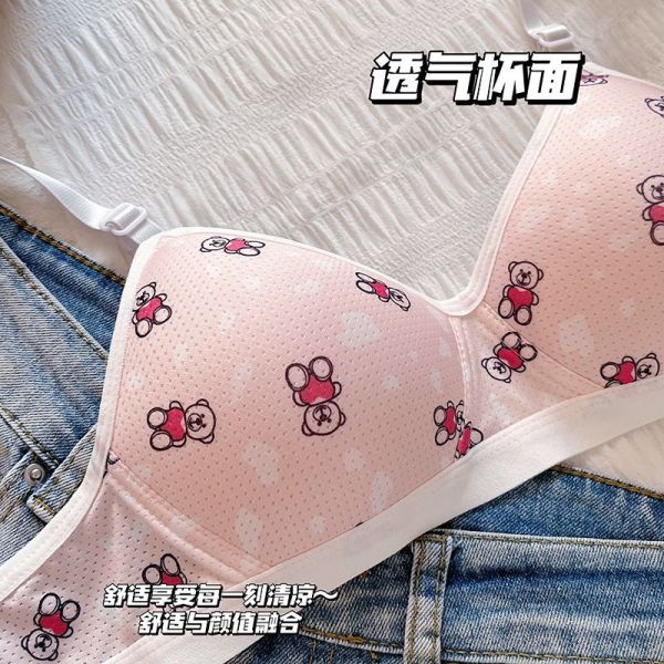 Sweet Cartoon Bear Triangle Cup Underwear for Women With Small Breast Gathered High School Students for Small Breast Slim Girls
