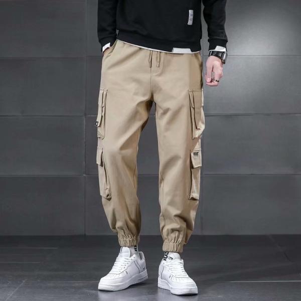 XMAMLON Custom Logo Men's Cargo Pants with Drawstring Waist and Polyester/Cotton Fabric