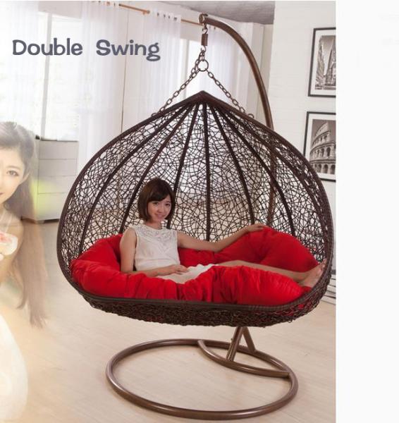China wholesale Double rattan swing chair hanging chair rattan furniture