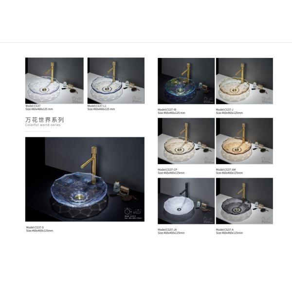 Circular Bathroom Glass Sink Polished Above Counter Multi Layer Coating