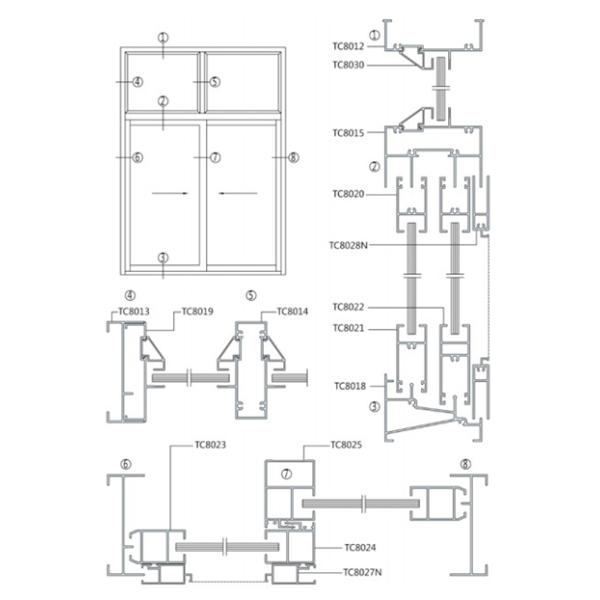 Drawbench/деревянное штранг-прессование алюминиевого окна перехода профилируют темную бронзу для ресторана