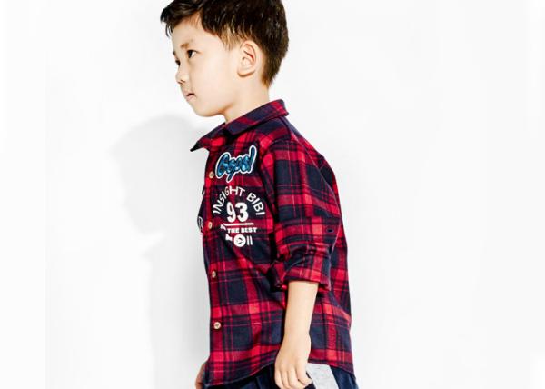 Checked Woven Fabric Kids Boys Clothes Kids Long Sleeve Polo Shirts Soft