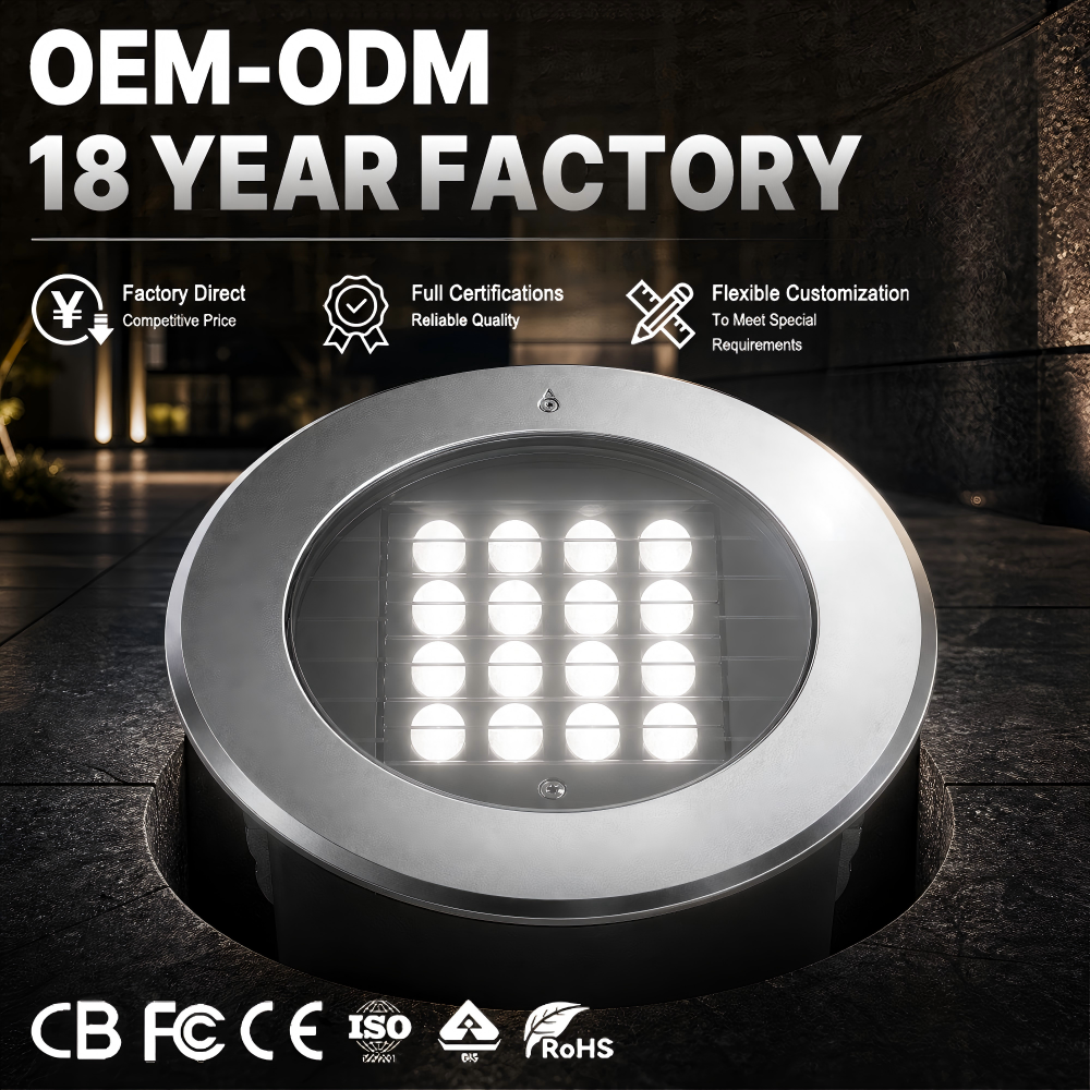 Dimmable LED Underground Light IP68 Waterproof Outdoor 36W 304 Stainless Steel 0-10V Dimming Garden Buried Inground Lamp