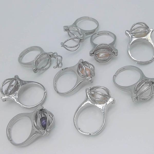 Unique Love Wish Pearl Bead Ring Cage Design Adjustable Women or Men Ring